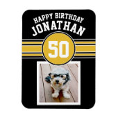 ハッピーバースデースストライプポーツ金ゴールドブラック マグネット (縦)