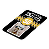 ハッピーバースデースストライプポーツ金ゴールドブラック マグネット (左側)