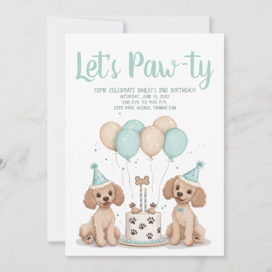 ハッピーバースデースタンダードプードルドッグ 招待状 (正面)