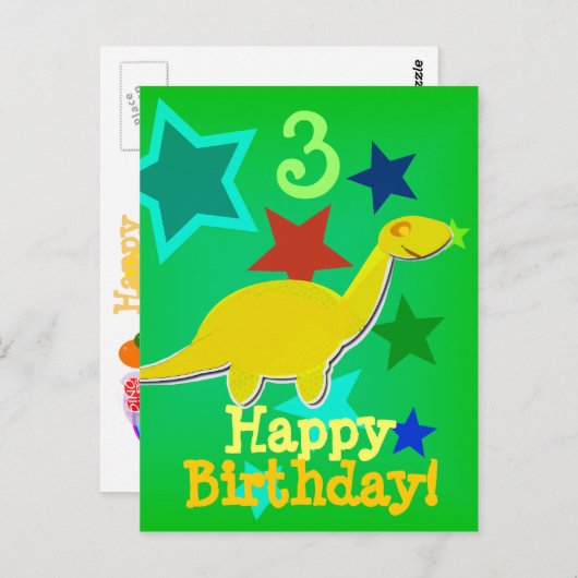 ハッピーバースデースター恐竜はがき ポストカード (正面/裏面)