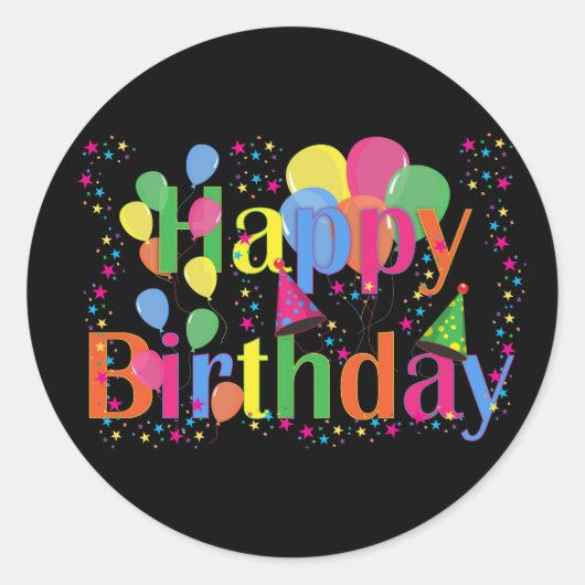 ハッピーバースデーステッカーカラフルバルーン ラウンドシール (正面)