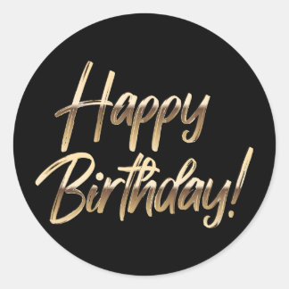 ハッピーバースデーステッカーブラック&金ゴールド ラウンドシール