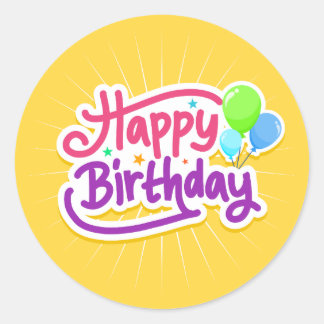 ハッピーバースデーステッカー（黄色） ラウンドシール