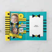 ハッピーバースデーステップパパ黄色ターコイズ写真 カード (内部)