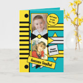 ハッピーバースデーステップパパ黄色ターコイズ写真 カード (黄色い花)