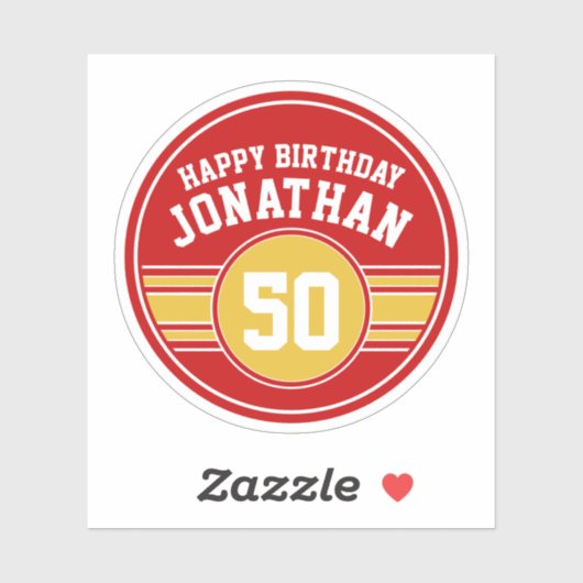 ハッピーバースデーストライプスポーツ金ゴールド赤 シール (シート)