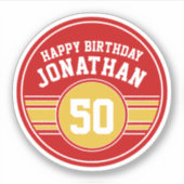 ハッピーバースデーストライプスポーツ金ゴールド赤 シール (正面)