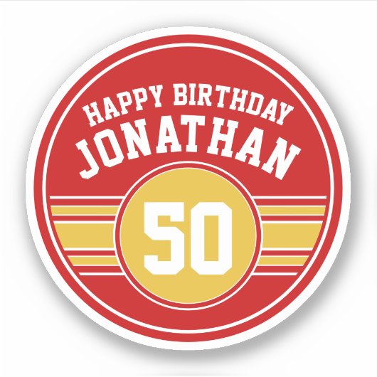 ハッピーバースデーストライプスポーツ金ゴールド赤 シール (正面)