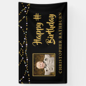 ハッピーバースデーストリングライトフォトブラック金ゴールド 横断幕 (縦)