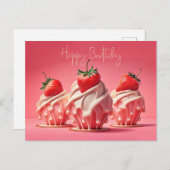 ハッピーバースデーストロベリーカップケーキ ポストカード (正面/裏面)