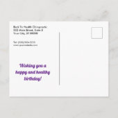 ハッピーバースデースパインキャンドルパープルポストカード ポストカード (裏面)