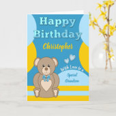 ハッピーバースデースペシャル孫テディベア・ブルー カード (黄色い花)
