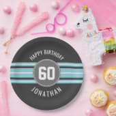 ハッピーバースデースポーツストライプジャージーの名前と年齢 ペーパープレート (パーティー)