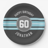 ハッピーバースデースポーツストライプジャージーの名前と年齢 ペーパープレート (正面)