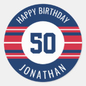 ハッピーバースデースポーツストライプジャージーの名前と年齢 ラウンドシール (正面)