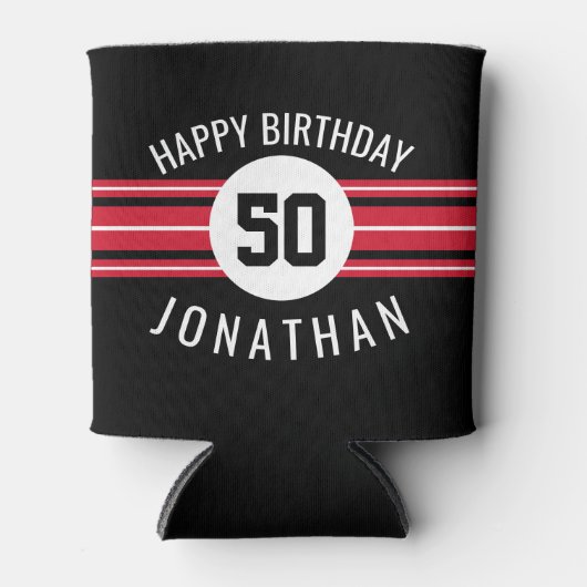 ハッピーバースデースポーツストライプジャージーの名前と年齢 缶クーラー (正面)