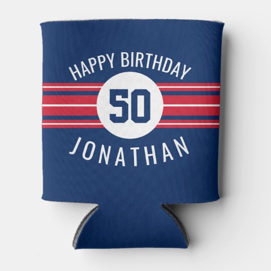 ハッピーバースデースポーツストライプジャージーの名前と年齢 缶クーラー (正面)
