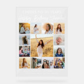 ハッピーバースデースモダンクリプト写真コラージュパーティー アクリルサイン (正面)