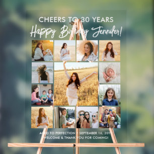 ハッピーバースデースモダンクリプト写真コラージュパーティー アクリルサイン