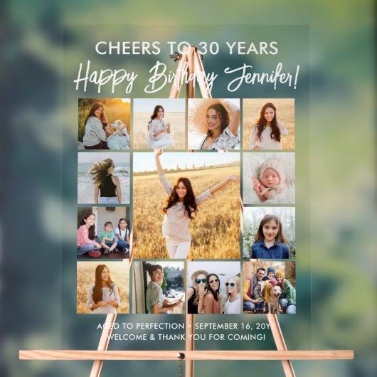 ハッピーバースデースモダンクリプト写真コラージュパーティー アクリルサイン (ニュートラル)