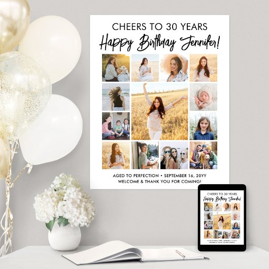 ハッピーバースデースモダンクリプト写真コラージュパーティー ポスター