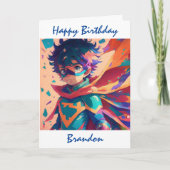 ハッピーバースデースーパーヒーローをテーマにしたパーソナライズされた カード (正面)