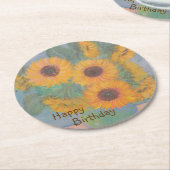 ハッピーバースデーソフトヒマワリ ラウンドペーパーコースター (アングル)