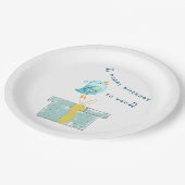 ハッピーバースデーソングシンプル（リトルバード2）ティール（緑がかった色） ペーパープレート (アングル)