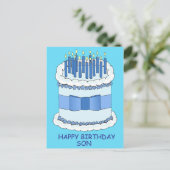 ハッピーバースデーソンマンガケーキとキャンドル ポストカード (スタンド正面)