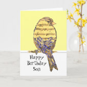 ハッピーバースデーソンミュージシャンおもしろい音楽ノートバード カード (黄色い花)