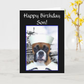 ハッピーバースデーソン海軍水兵ボクサードグカード カード (黄色い花)