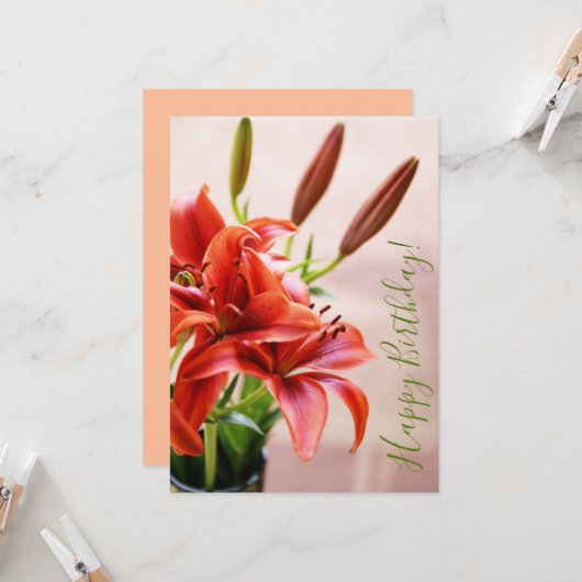 ハッピーバースデータイガーリリー写真カスタムカード カード (正面/裏面インサイチュ)