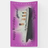 ハッピーバースデータイタニック船名シーバラピンク 横断幕 (縦)