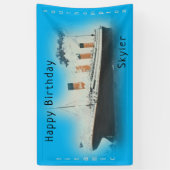 ハッピーバースデータイタニック船名ブルー海 横断幕 (縦)