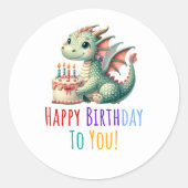 ハッピーバースデータイポグラフィかわいい恐竜 ラウンドシール (正面)