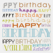 ハッピーバースデータイポグラフィスクエアステッカー（小） スクエアシール (正面)