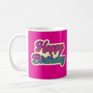 ハッピーバースデータイポグラフィデザインインPink, Purple a コーヒーマグカップ
