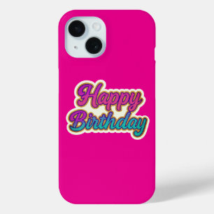 ハッピーバースデータイポグラフィデザインインPink, Purple a iPhone 15ケース