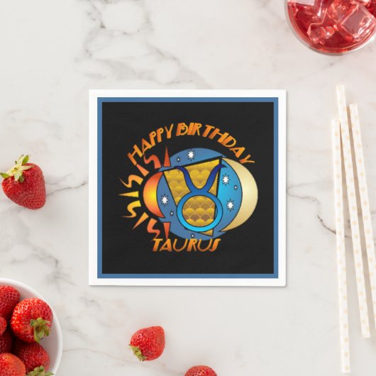 ハッピーバースデータウラス〔占星術の〕十二宮図誕生サインナプキンズ スタンダードカクテルナプキン (インサイチュ)