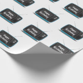 ハッピーバースデーターコイズレトロTVラッピング紙 ラッピングペーパー (角)