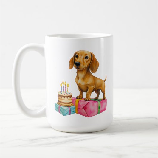 ハッピーバースデーダシュント子犬パパママbestie コーヒーマグカップ (左)