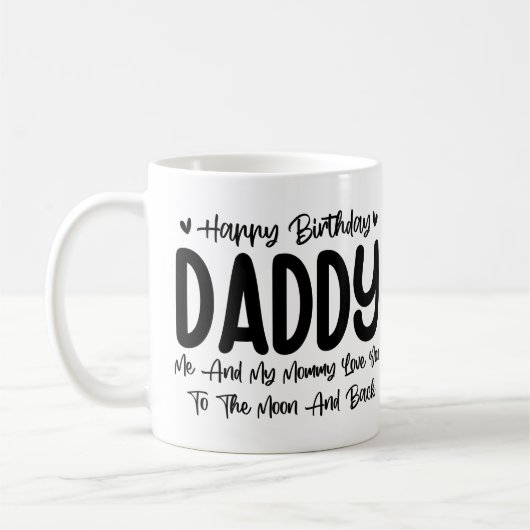 ハッピーバースデーダディおもしろい誕生日パパ父の日 コーヒーマグカップ (左)