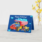 ハッピーバースデーダンプトラックとバルーン カード (黄色い花)