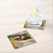 ハッピーバースデーダンプトラック スクエアペーパーコースター (インサイチュ)