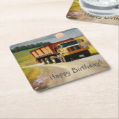 ハッピーバースデーダンプトラック スクエアペーパーコースター (アングル)