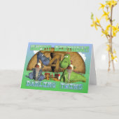 ハッピーバースデーダーリングツインズ、かわいいドラゴンのペア カード (黄色い花)