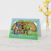 ハッピーバースデーダーリングツインズ、かわいいドラゴン カード (黄色い花)