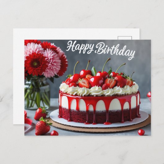 ハッピーバースデーチェリーイチゴケーキ ポストカード (正面/裏面)