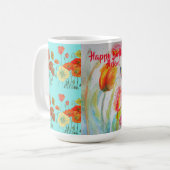 ハッピーバースデーチューリップオレンジポピー女性名マグ コーヒーマグカップ (正面左)