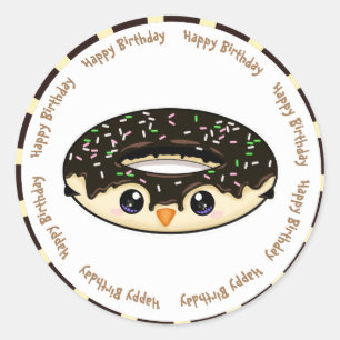 ハッピーバースデーチョコレートかわいいドーナツ ラウンドシール